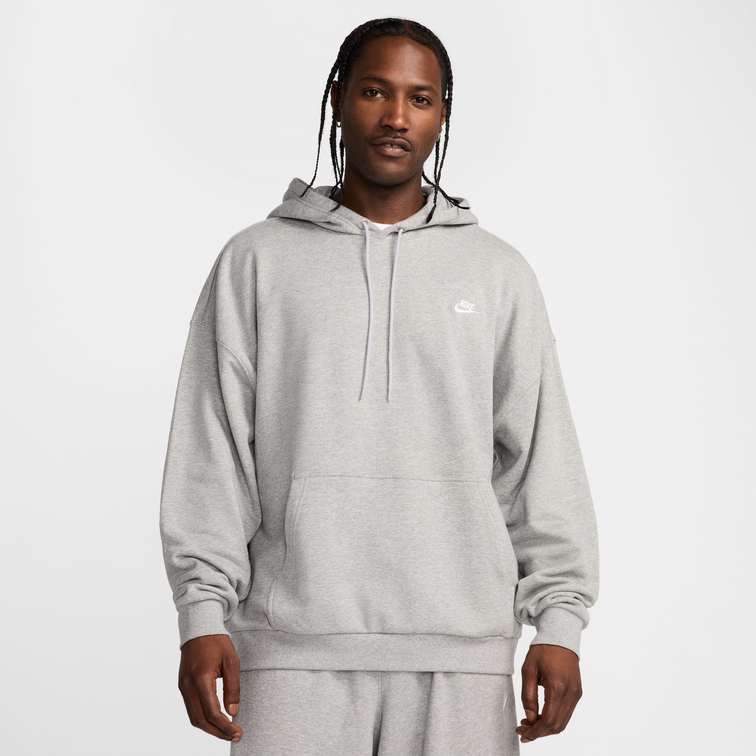 Nike Club Fleece  Oversized French Terry Pullover Hoodie Heather Grey - Pánské - Mikina Nike - Šedé - HJ1816-063 - Velikost: L