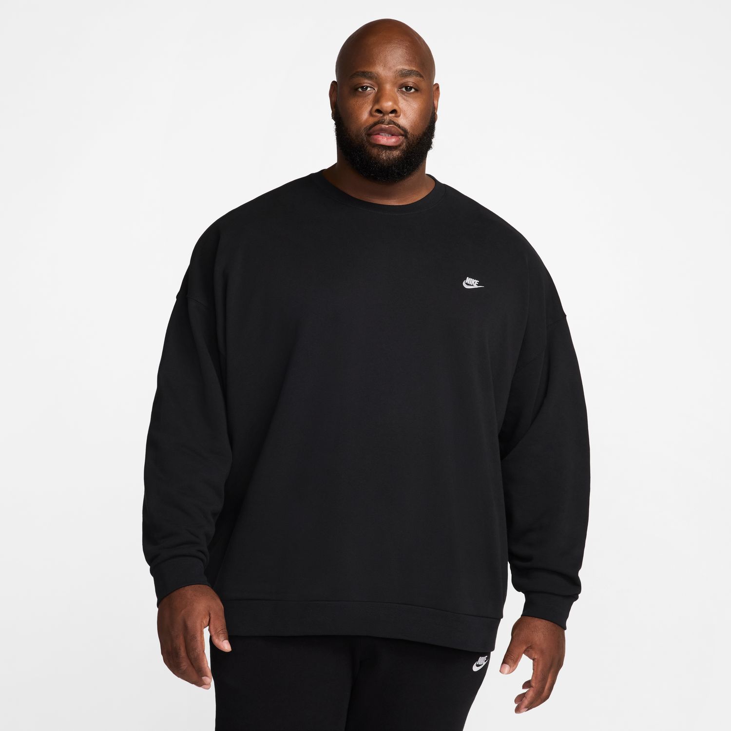 Nike Club Fleece Oversized French Terry Crewneck Black - Pánské - Mikina Nike - Černé - HJ1819-010 - Velikost: M