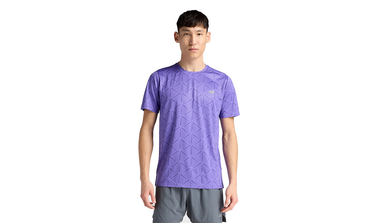 Levně New Balance Sport Essentials Printed T-Shirt MT6116OHEPU S - Pánské - Triko New Balance - Fialové - MT6116OHEPU