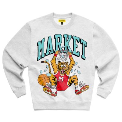 Market Dunking Cat Crewneck Sweatshirt Ash Grey - Šedé - Mikina
