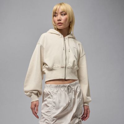 Jordan Flight Fleece Wmns Cropped Satin-Lined Hoodie Rattan - Bílé - Mikina