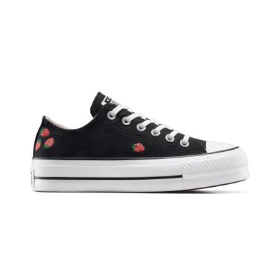 Converse Chuck Taylor All Star Lift Platform Embroidered Strawberries - Černé - Tenisky