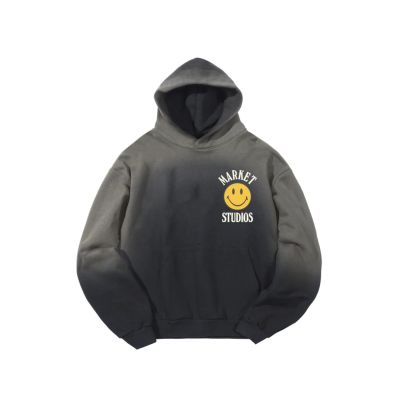 Market Smiley Upside Down Lock-up Hoodie Jet Black - Černé - Mikina
