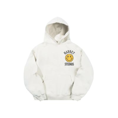 Market Smiley Upside Down Lock-up Hoodie Unbleached Cotton - Bílé - Mikina