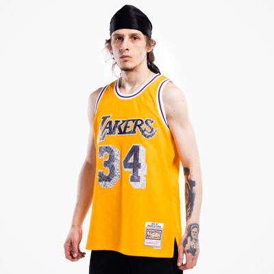 Mitchell & Ness 75th Anniversary Swingman Jersey Shaquille O'Neil Los Angeles Lakers Light Gold - Žluté - Dres