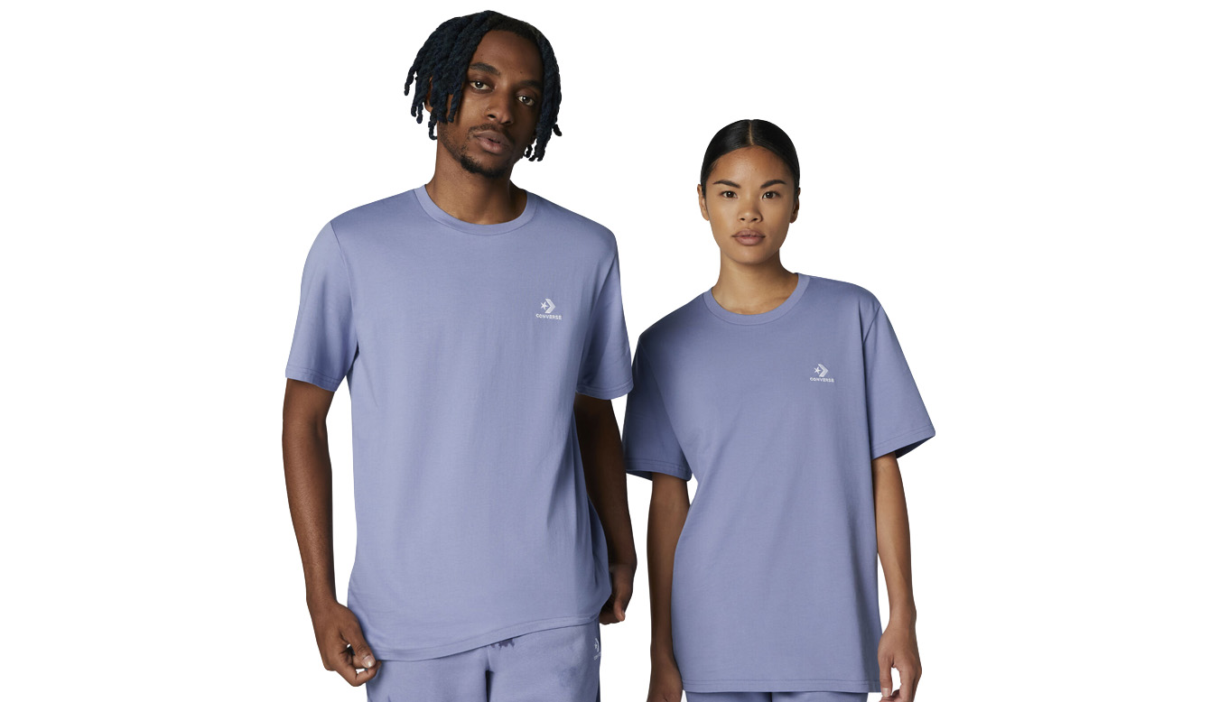 Converse Go-To Embroidered Star Chevron Standard Fit T-Shirt - Unisex - Triko Converse - Fialové - 10023876-A15