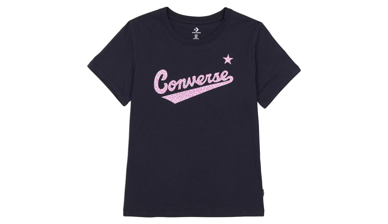 Levně Converse Script Logo Leopard Infill Classic Tee - Dámské - Triko Converse - Černé - 10022344-A02