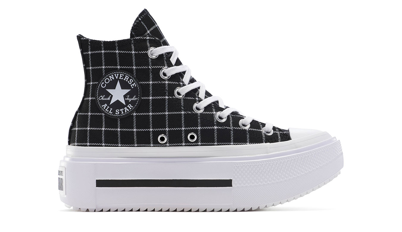 Converse Chuck Taylor All Star Lift Double Stack Platform Plaid 4 - Unisex - Tenisky Converse - Černé - A14157C - Velikost: 41