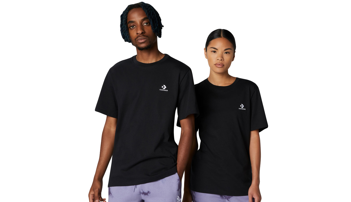 Converse Go-To Embroidered Star Chevron Standard Fit T-Shirt - Unisex - Triko Converse - Černé - 10023876-A02