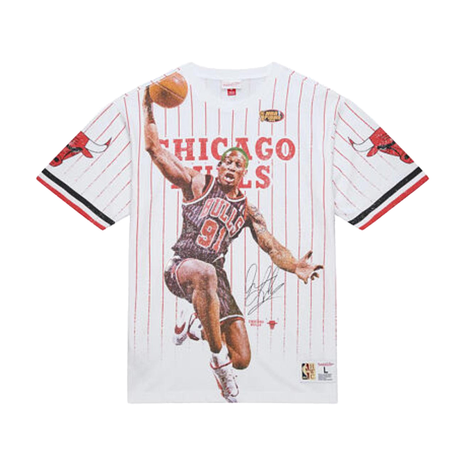 Levně Mitchell & Ness NBA Playmaker Vintage Logo Bulls Dennis Rodman Player Tee - Pánské - Triko Mitchell & Ness - Bílé - FC11151-CBUWHIT