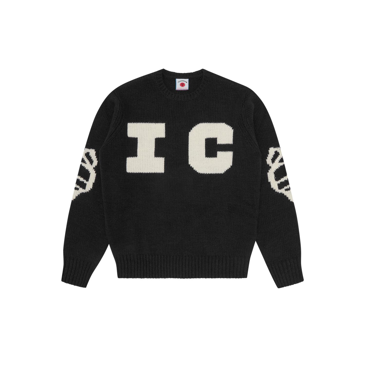 ICECREAM Running Dog Knitted Crewneck - Pánské - Mikina ICECREAM - Černé - IC25468 - Velikost: M