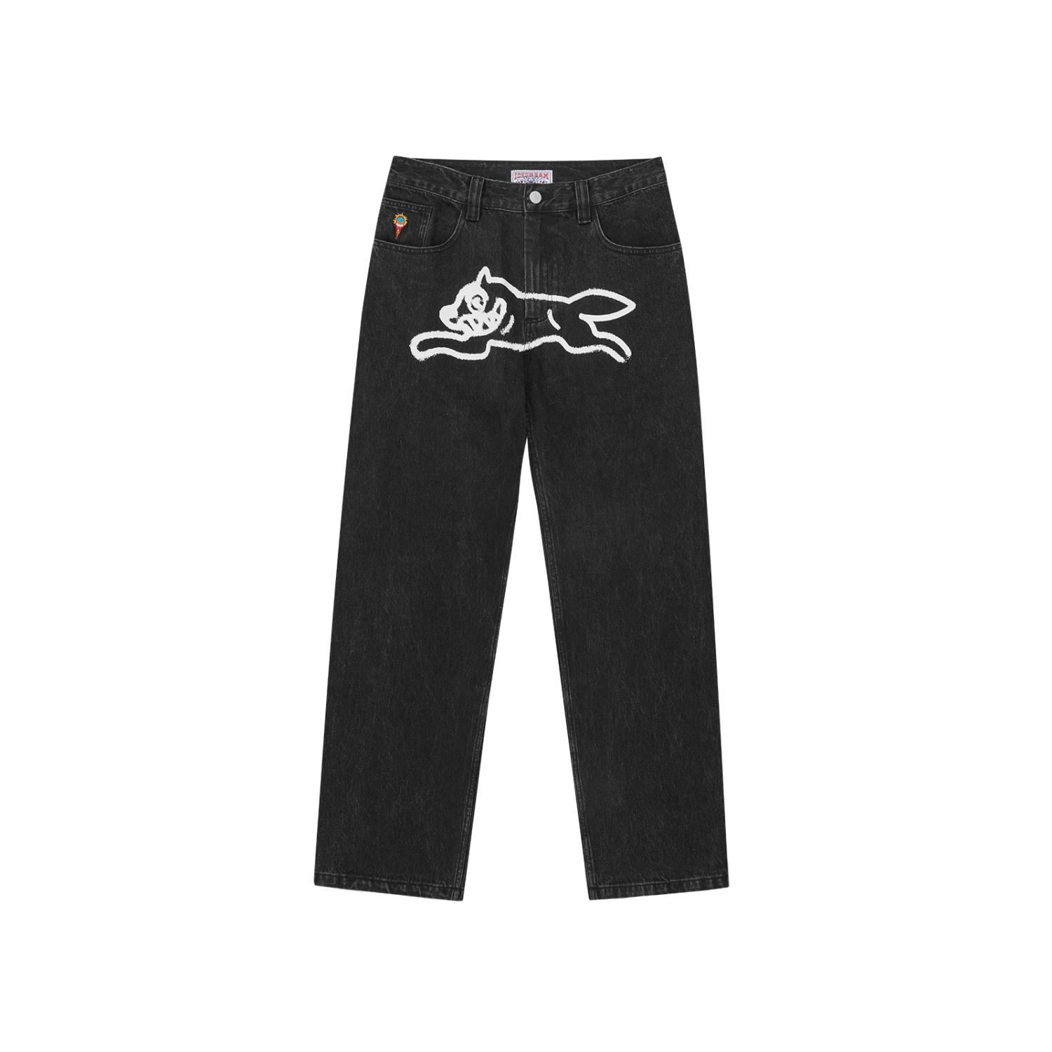 ICECREAM Spray Paint Running Dog Double Scoop Denim Pants - Pánské - Kalhoty ICECREAM - Černé - IC25485 - Velikost: 30