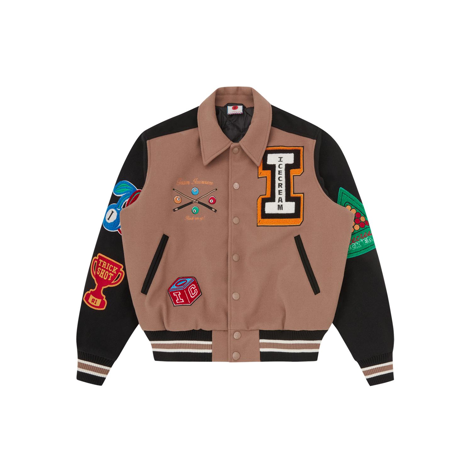ICECREAM Trick Shot Collared Varsity Jacket - Pánské - Bunda ICECREAM - Hnědé - IC26101-TAUPE - Velikost: M