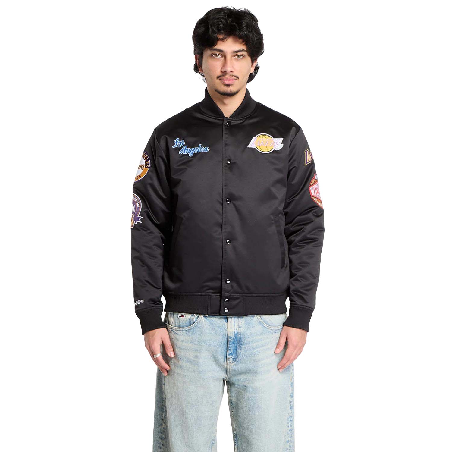 Levně Mitchell & Ness NBA Blackout Heavyweight Lakers Satin Jacket - Pánské - Bunda Mitchell & Ness - Černé - JK15027-LALBLCK