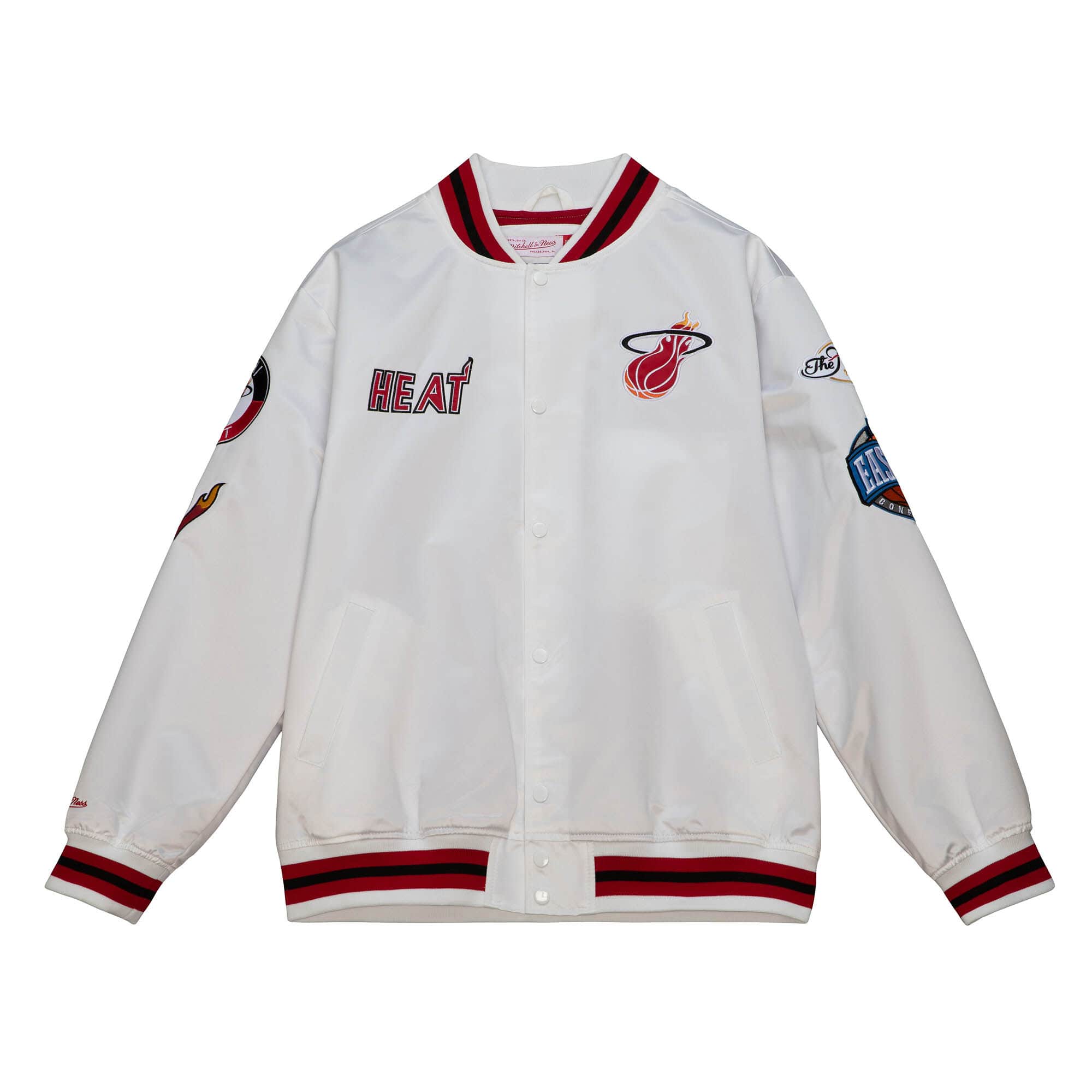 Mitchell & Ness NBA Miami Heat Hometown Lw Satin Jacket - Pánské - Bunda Mitchell & Ness - Bílé - OJBF4986-MHEYYPPPWHIT - Velikost: 2XL