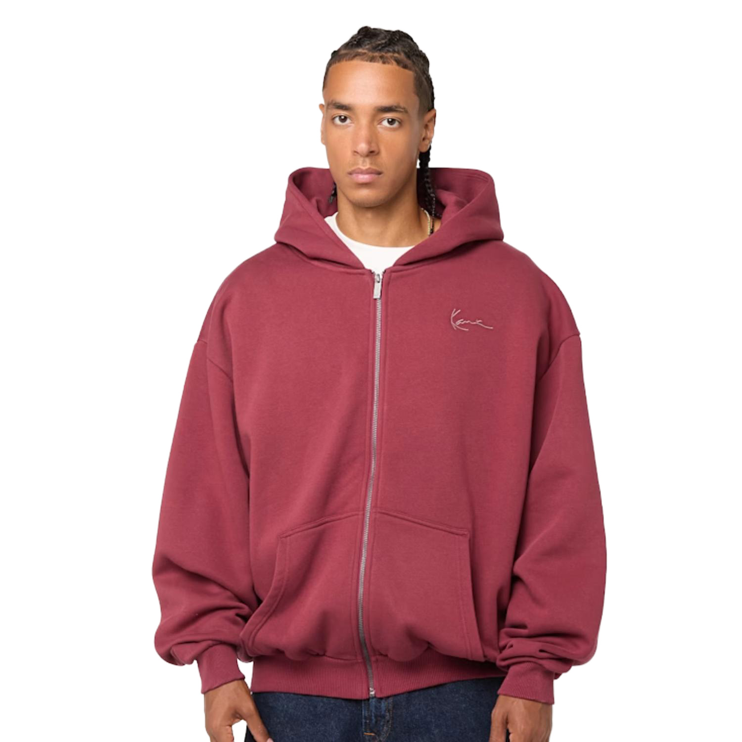 Karl Kani Western Os Zip Hoodie Dark Red - Pánské - Mikina Karl Kani - Červené - KM253-036-1 - Velikost: 2XL