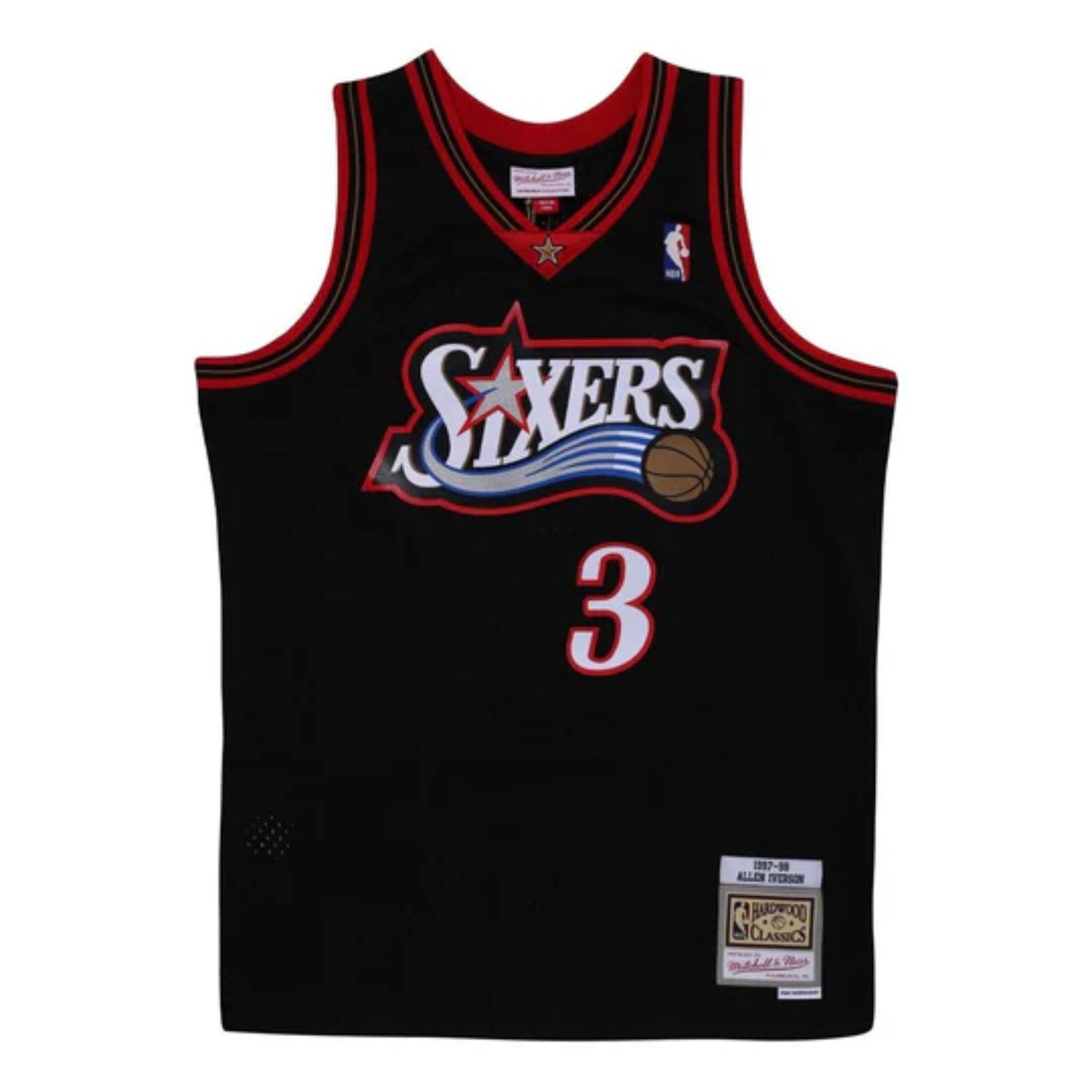 Mitchell & Ness NBA 76ERS 1997 Allen Iverson Dark Jersey - Pánské - Dres Mitchell & Ness - Černé - SMJY4160-P7697AIVBLCK - Velikost: S