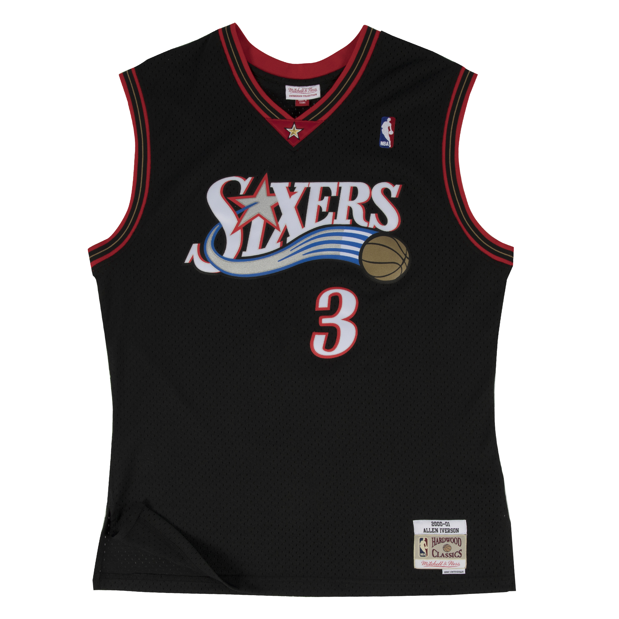 Mitchell & Mess Philadelphia 76ers Allen Iverson NBA Swingman Jersey - Pánské - Dres Mitchell & Ness - Černé - SMJYGS18201-P76BLCK00AIV - Velikost: L
