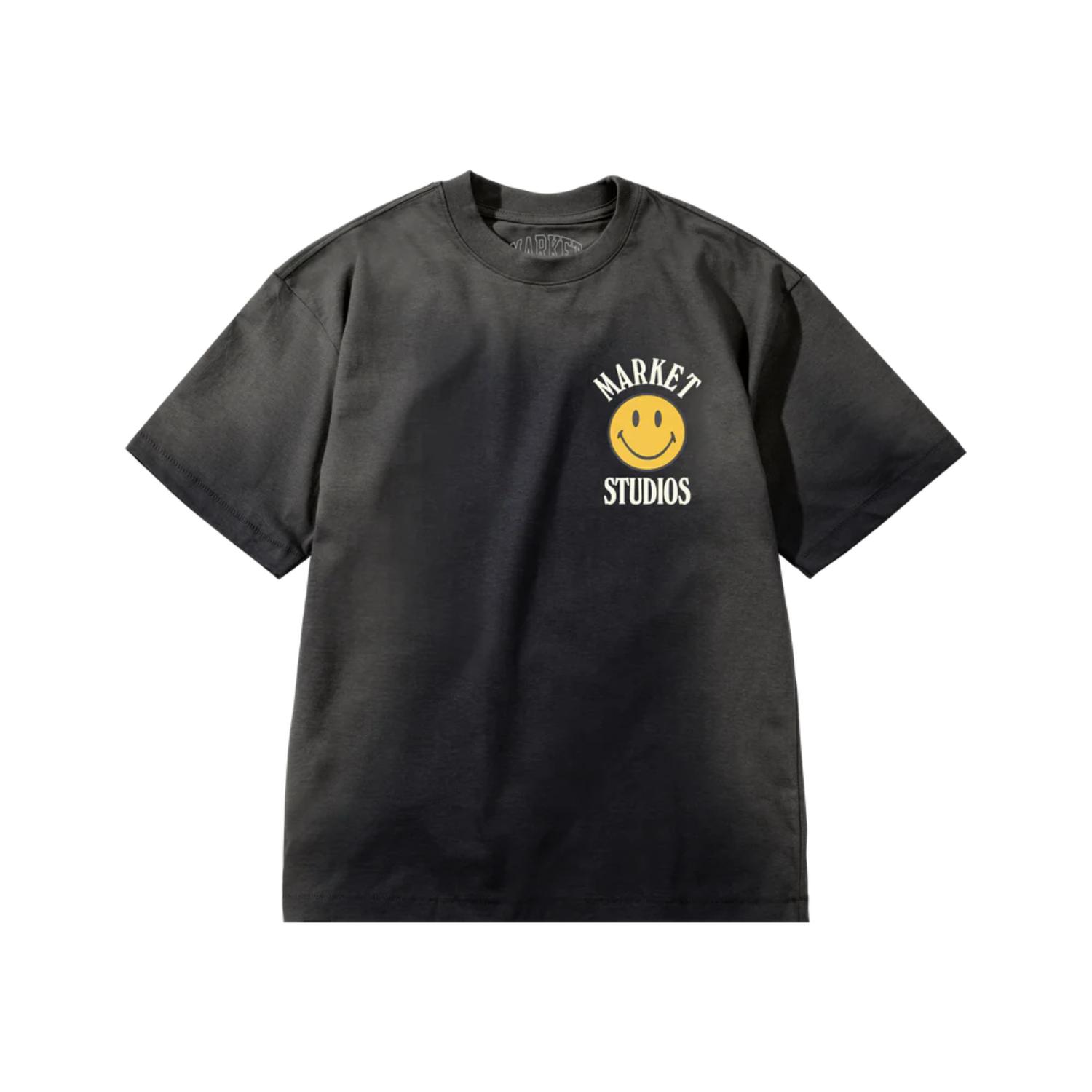 Levně Market Smiley Upside Down Lockup T-Shirt Jet Black - Pánské - Triko MARKET - Černé - SS0228-BLACK